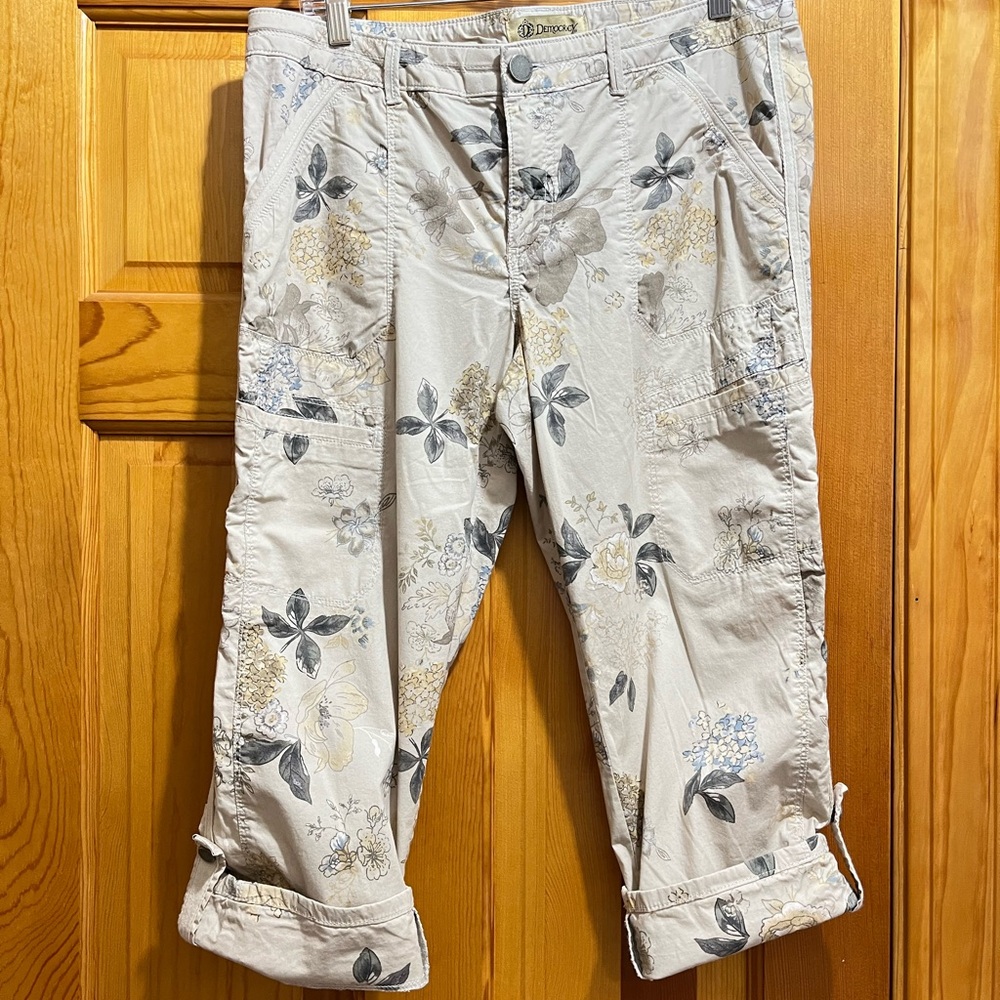 Democracy Re-Flex Floral Pants - Cream and Gray